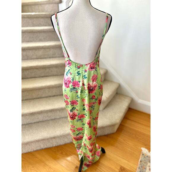 Pretty Little Thing Lime Green Pink Floral Satin Cowl Slip Dress - Picture 4 of 9